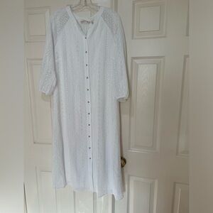 Soft Surroundings White Lace Button Down Midi Dress Beach Pierre Feminine Size M